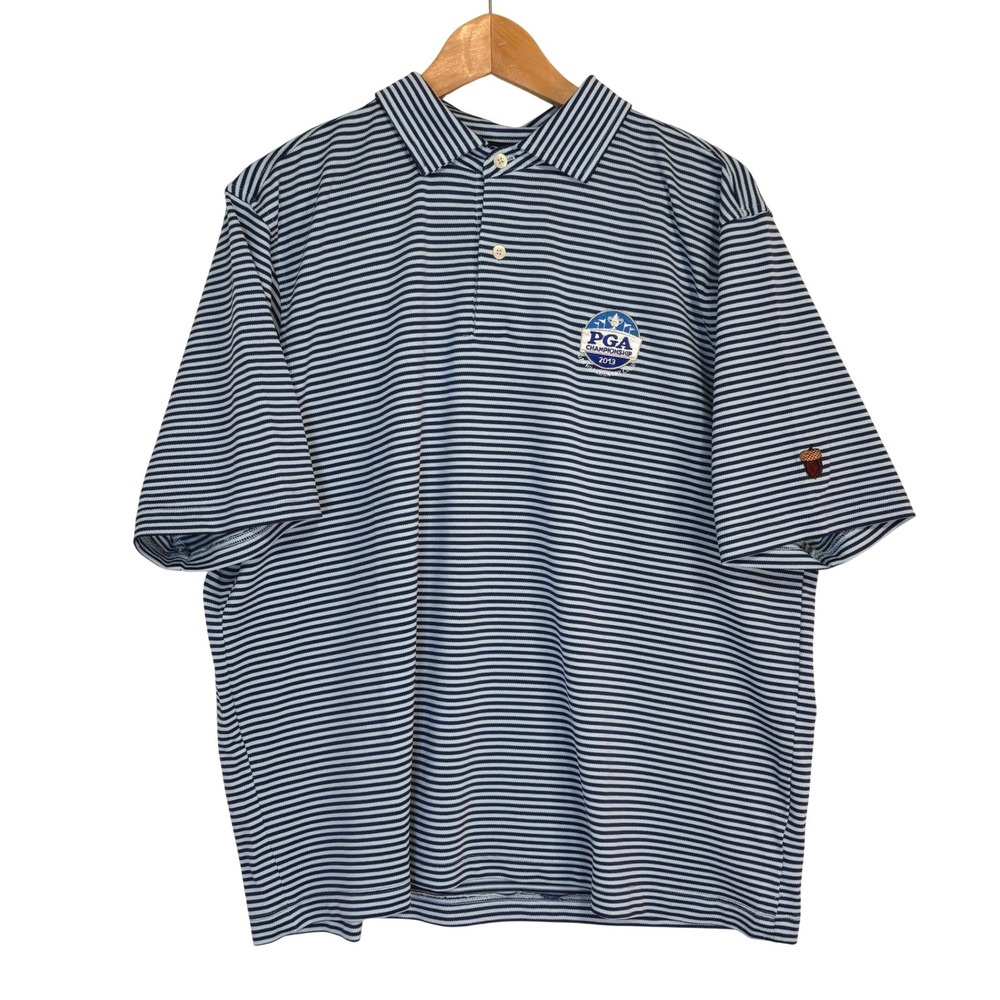 F&G Tech Polo Shirt Mens Large Blue Striped 2013 PGA Championship Oak Hill Golf